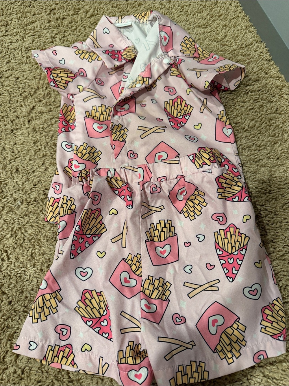 Pink French Fries Print Summer pajamas